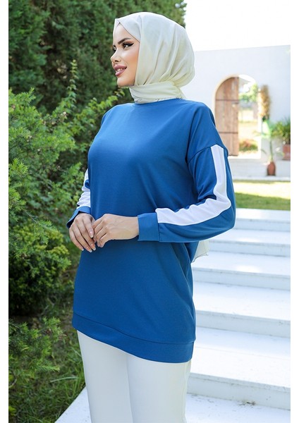 Şerit Detaylı Tunik 954 - Indigo