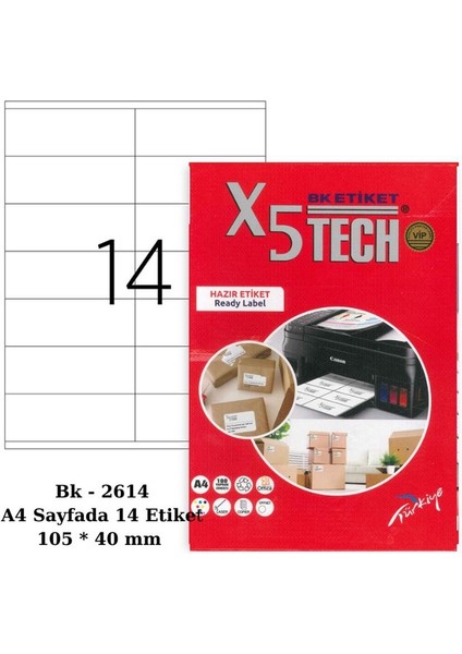 Lazer Etiket TW-2614 100 A4 Sayfa Lazer Etiket 105 x 40 mm Boyutunda 1 A4 Sayfada 14 Etiket
