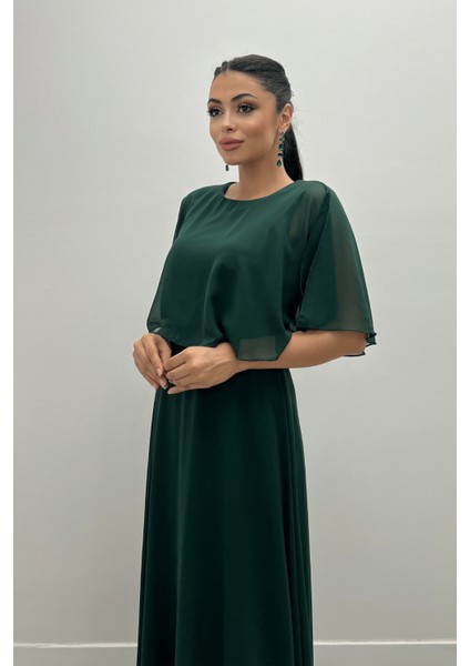 Şifon Kumaş Bolero Detaylı Elbise - Zümrüt Yeşil