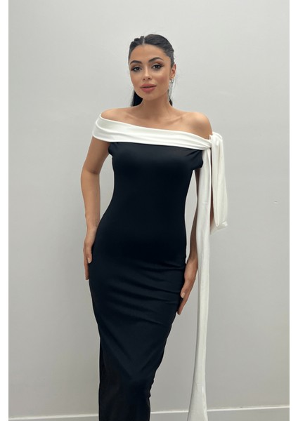 Scuba Kumas Şal Tasarımlı Kalem Elbise - Siyah modelleri
