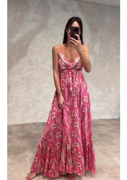 Ince Askılı Kuşaklı Maxi Boy Saten Elbise modelleri
