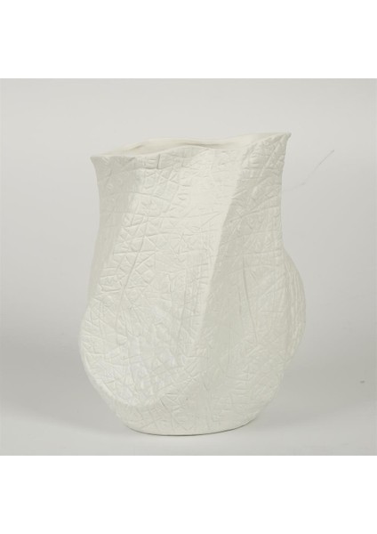 Beyaz Deri Dokulu Seramik Vazo 9*11*20 cm AK.JM00024