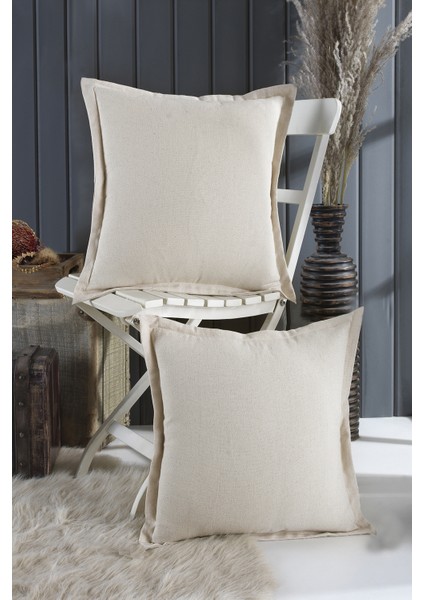 2'li Düz Keten Kumaş Otantik Dekoratif Kırlent Kılıfı Naturel NATUREL-40 x 40 cm