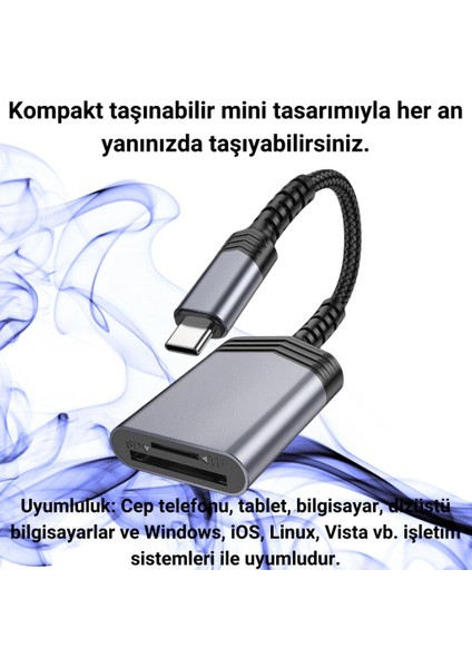 Type-C To Sd-Microsd Hafıza Kart Okuyucu Dönüştürücü Adaptör 480MBPS Veri Aktarım Kart Okuyucu