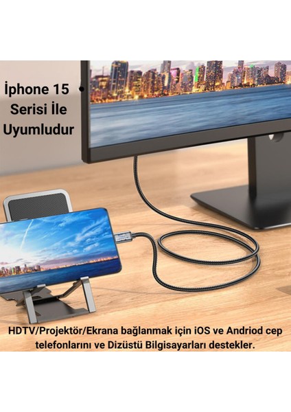 4K 30Hz Type-C To HDMI Dönüştürücü Görüntü Aktarım Kablosu 2metre Type-C To HDMI Görüntü Kablo