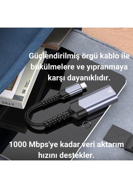 1000 Mbps Type-C To RJ45 Dönüştürücü Type-C Otg Type-C Internet Dönüştürücü Hub Lan Adaptör