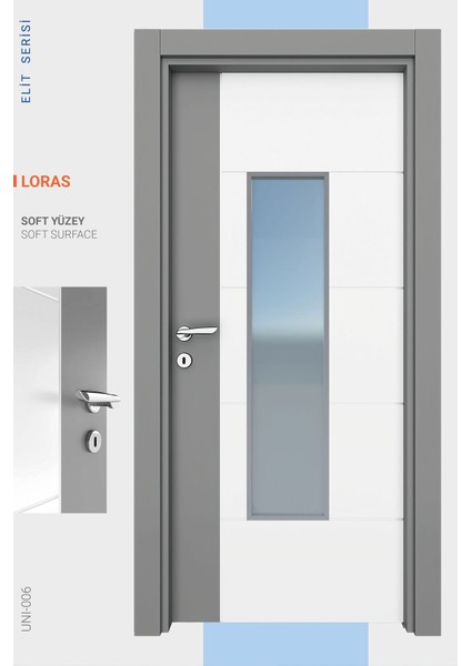 Melamin Elit Loras Camlı Oda Kapısı, 76/204/9-13 cm