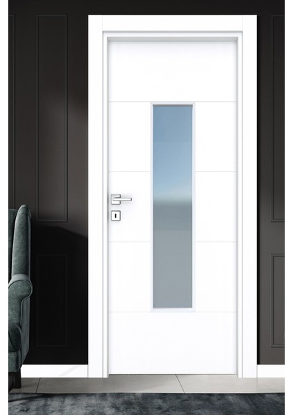 Melamin Karizma Iki Camlı Oda Kapısı, Beyaz, 76/204/14-17 cm