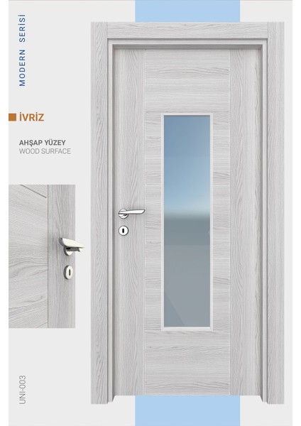 Melamin Modern Ivriz Camlı Oda Kapısı, 86/204/14-17 cm fiyatları