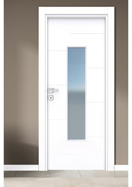 Melamin Karizma Beş Camlı Oda Kapısı, Beyaz, 86/204/14-17 cm