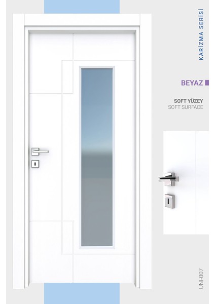 Melamin Karizma Yedi Camlı Oda Kapısı, Beyaz, 86/204/9-13 cm fiyatları
