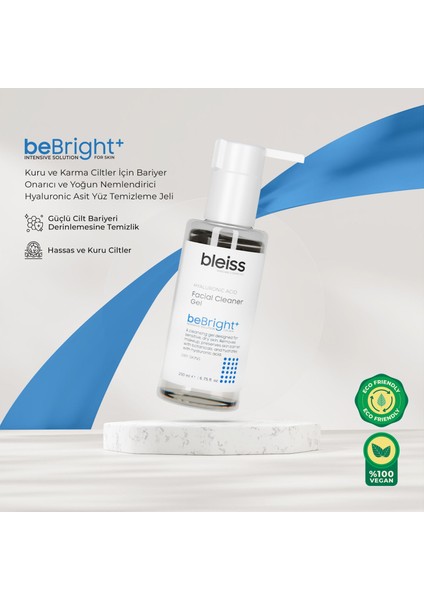 | beBright+ Kuru ve Karma Ciltler İçin Bariyer Onarıcı ve Yoğun Nemlendirici Hyaluronic Asit Yüz Temizleme Jeli