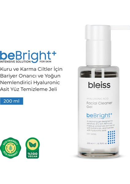 | beBright+ Kuru ve Karma Ciltler İçin Bariyer Onarıcı ve Yoğun Nemlendirici Hyaluronic Asit Yüz Temizleme Jeli fiyatları