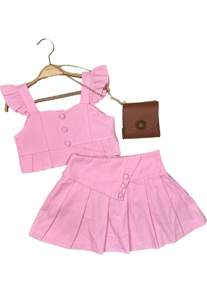 Pileli Etekli Renkli Çantalı Takım - Pembe fiyatları