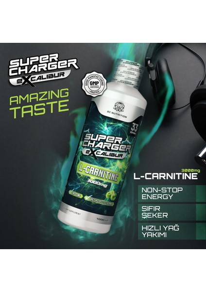 L-Carnitine Excalibur 3000 Mg 1 Litre Yeşil Elma