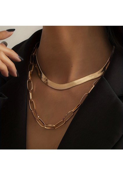 18K Altın Kaplama Oval Ataç Zincir Kolye (50CM)
