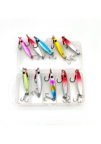 10 Adet 10GR 4.8cm Kutulu Metal Rapala Jig Seti Balık Olta Yemi Ispanyol Oltası