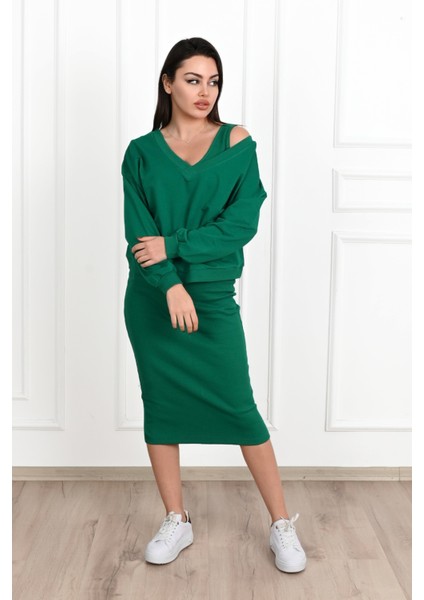 Kadın Askılı Sweatshirtli Elbise 3711-23