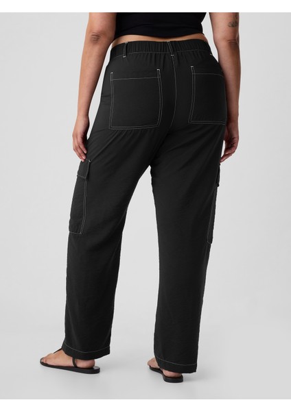 Kadın Siyah Mid Rise Pull-On Kargo Pantolon fırsatları