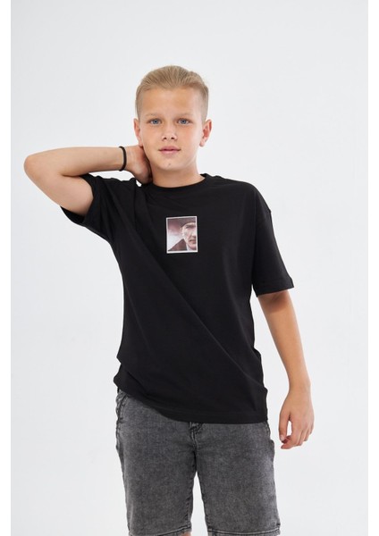 Atatürk Tasarım Baskılı Siyah Çocuk T-Shirt