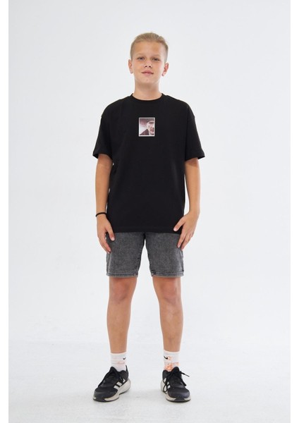 Atatürk Tasarım Baskılı Siyah Çocuk T-Shirt modelleri