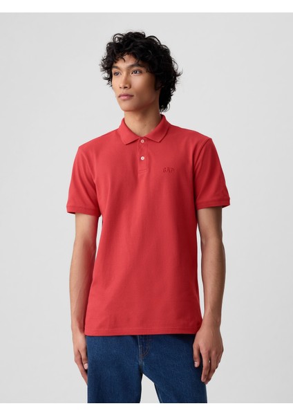 Erkek Kırmızı Gap Logo Piqué Polo Yaka T-Shirt