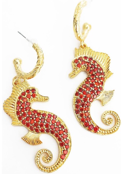 Artisan 18K Altın Kaplama Deniz Atı Küpe