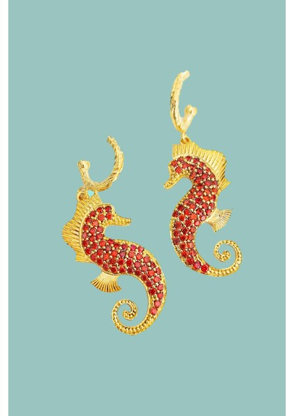 Artisan 18K Altın Kaplama Deniz Atı Küpe
