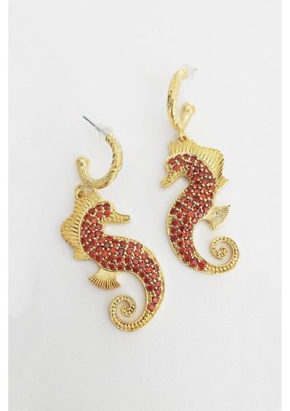 Artisan 18K Altın Kaplama Deniz Atı Küpe
