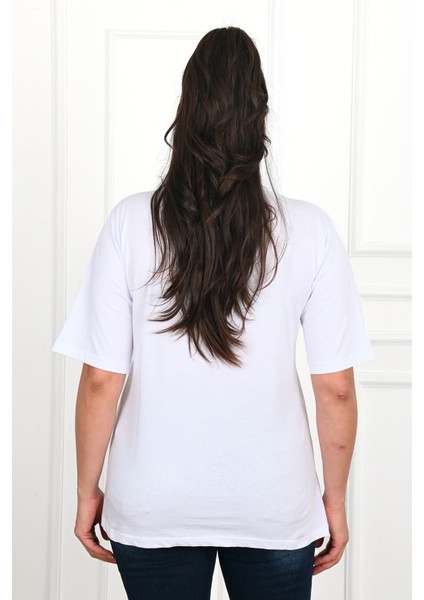 Kadın Büyük Beden Çiçek Baskılı T-Shirt 1572-23 fırsatları