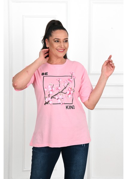 Kadın Büyük Beden Çiçek Baskılı T-Shirt 1572-23