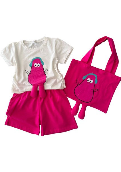 Çantalı Büzgülü 3 Lü Kız Çocuk Takım - Fuşya fiyatları