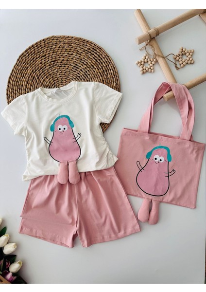 Çantalı Büzgülü 3 Lü Kız Çocuk Takım - Gül Kurusu
