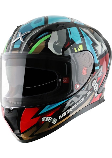 Street Bobby E Hex Full Face Parlak Mavi Kırmızı (M/c)-