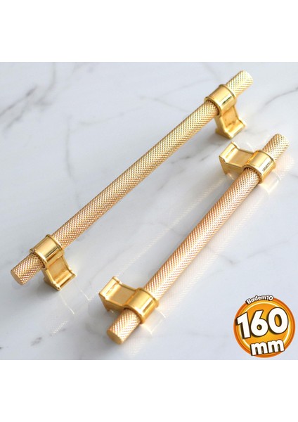 Hisar Altın Gold Metal Kulp 160 mm Tırtıklı Desen Çekmece Mobilya Mutfak Dolabı Dolap Kulpları Kulbu