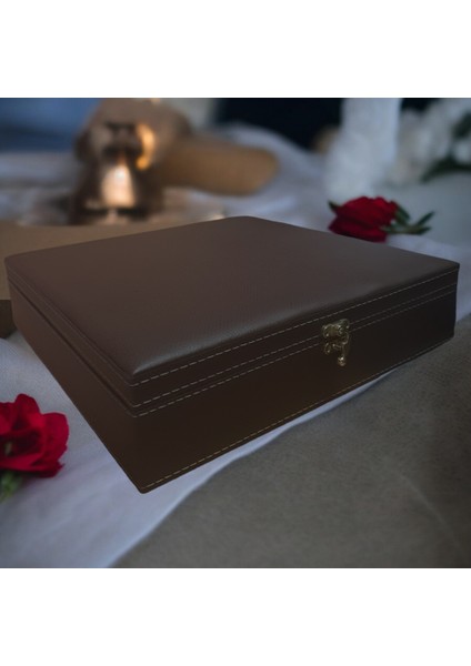 10 Bölmeli Ahşap Deri Kaplamalı Aksesuar Takı saat Kutusu