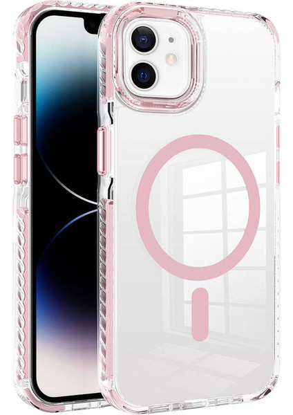 Apple iPhone 12 Uyumlu Kılıf Magsafe Şarj Özellikli Airbag Özellikli Takılabilir Askı Aparatlı Nana Kapak, Pembe