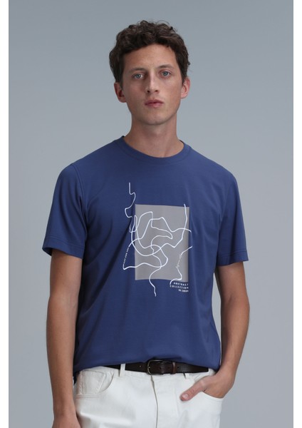 Nally Modern Grafik T- Shirt Koyu Saks