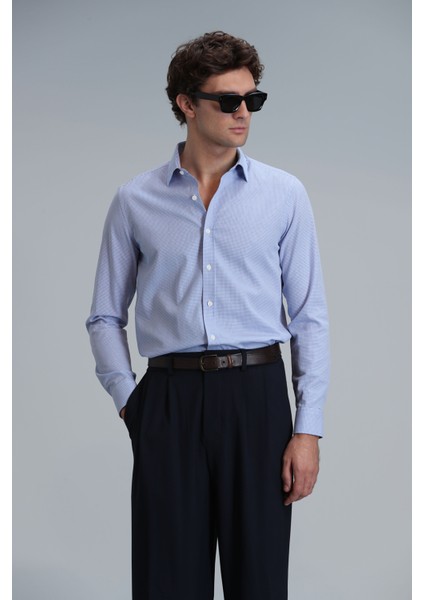 Menar Erkek Basic Gömlek Comfort Fit Mavi