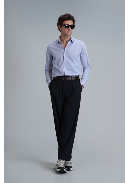 Menar Erkek Basic Gömlek Comfort Fit Mavi