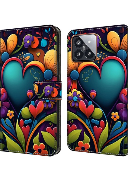Xiaomi 14 Pro Kılıf Pu Deri Desen Baskılı Stil Flip Cüzdan Telefon Kapağı-Boya Çiçek Için (Yurt Dışından)