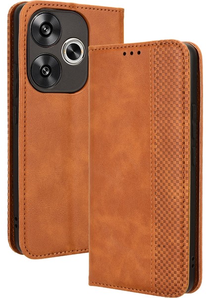 Xiaomi Poco F6 5g Kılıf Pu Deri Cüzdan Retro Doku Telefon Kapağı -Kahverengi Için (Yurt Dışından)