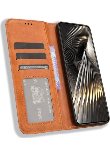 Xiaomi Poco F6 5g Kılıf Pu Deri Cüzdan Retro Doku Telefon Kapağı -Kahverengi Için (Yurt Dışından) modelleri