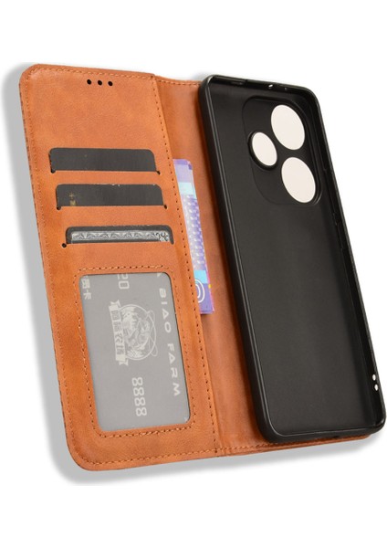 Xiaomi Poco F6 5g Kılıf Pu Deri Cüzdan Retro Doku Telefon Kapağı -Kahverengi Için (Yurt Dışından) indirimleri
