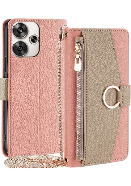 Xiaomi Poco F6 5g Telefon Kılıfı Fermuar Cüzdan Standı Ayna Fonksiyonlu Deri Kapak-Pembe (Yurt Dışından)