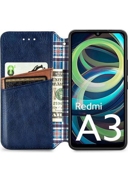 Xiaomi Redmi A3 Cüzdan Kılıf Deri Telefon Kapağı Mobil Aksesuarları -Mavi Için (Yurt Dışından) modelleri