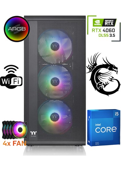 Intel Core I5 13400F / Rtx 4060 / 16 GB Ddr4 / 1 Tb 3500-3300 Mb/s M2 SSD / Pcbox T-13400F-V1 / Gaming Masaüstü Pc