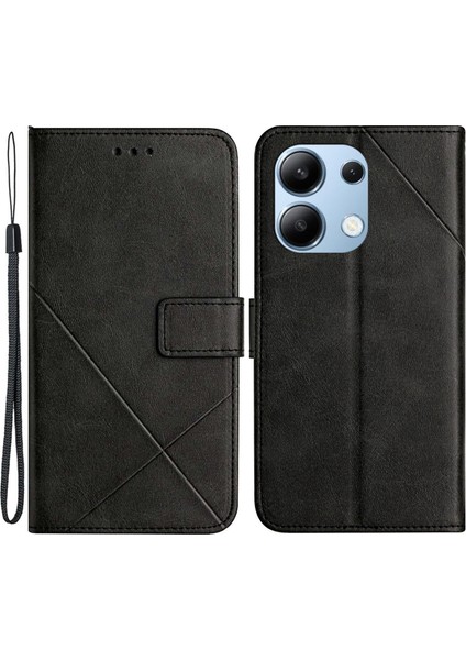 Xiaomi Redmi Note 13 4g Kılıf Deri Cüzdan Çizgi Desenli Telefon Kapağı-Siyah (Yurt Dışından)