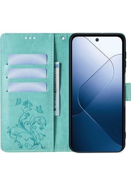 Xiaomi 14 Kılıf Çiçek Deri Cüzdan Telefon Kapağı-Yeşil (Yurt Dışından) fiyatları