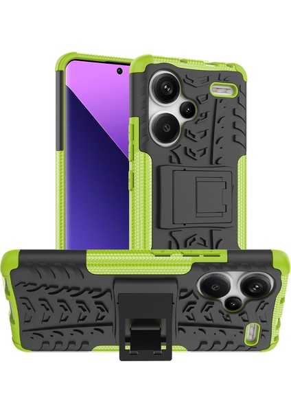 Xiaomi Redmi Note 13 Pro+5g Kılıf Lastik Desen Tasarımı Pc+Tpu Telefon Kılıfı, Kickstand-Yeşil Için (Yurt Dışından)